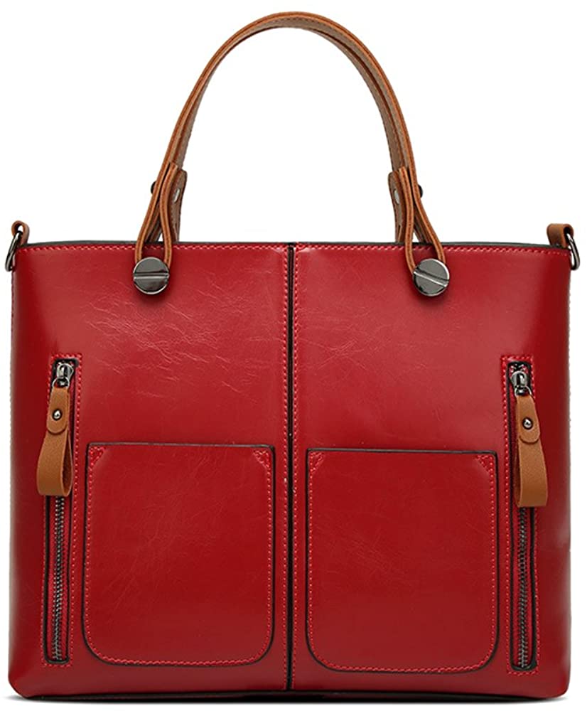 Price:$39.99    JUMENG Women Top Handle Satchel Handbags Oil Wax Leather Shoulder Bag Messenger Tote Bag  Clothing