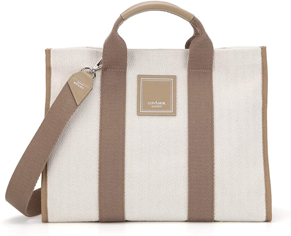 Price:$108.00    CONAMOR Grace Beige Tote Bag, Casual Shoulder Strap Crossbody Herringbone Pattern Bag, 2-Way Handbag  Clothing