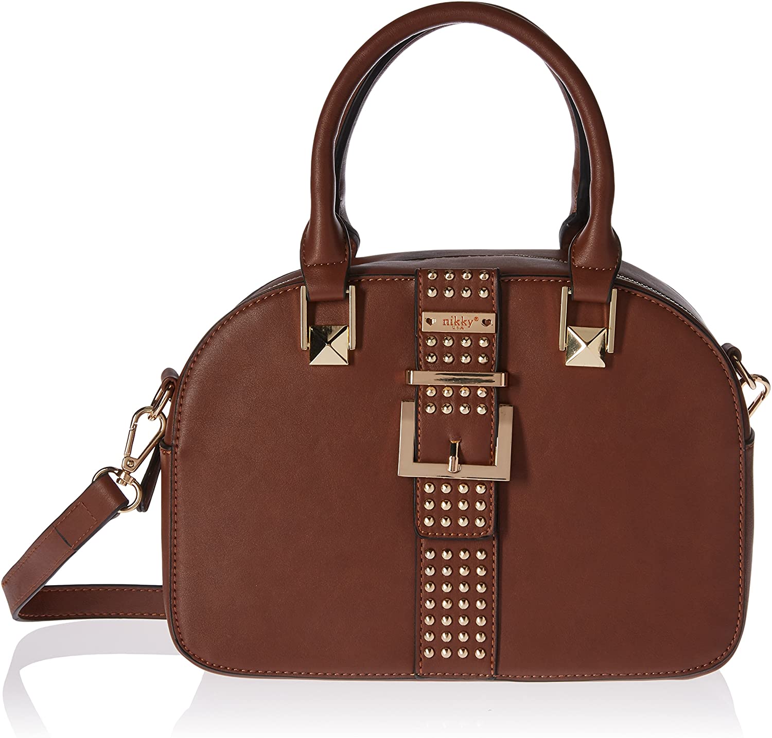 Price:$37.24    Nikky Women's Studded Belt Buckle Decoration Brown Bowler Bag, One Size  Clothing