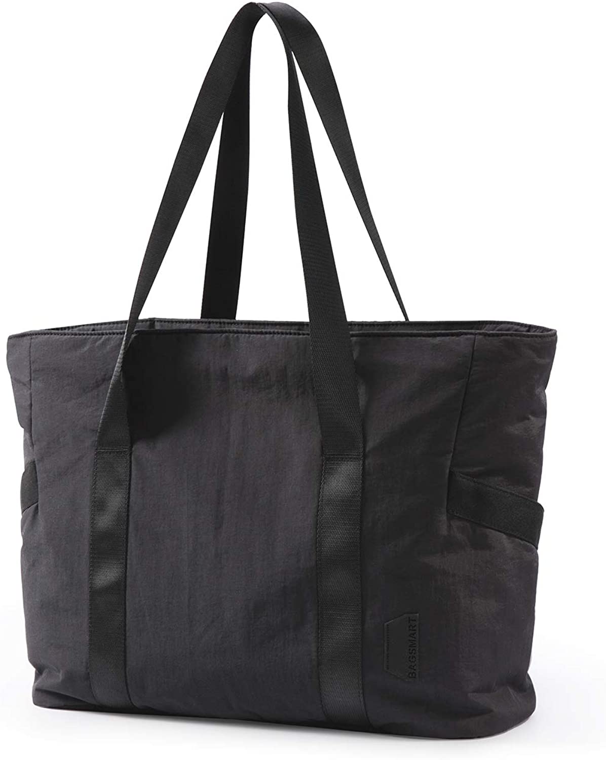Price:$24.99    BAGSMART Women Tote Bag Large Shoulder Bag Top Handle Handbag with Yoga Mat Buckle for Gym, Work, School, Black  Clothing