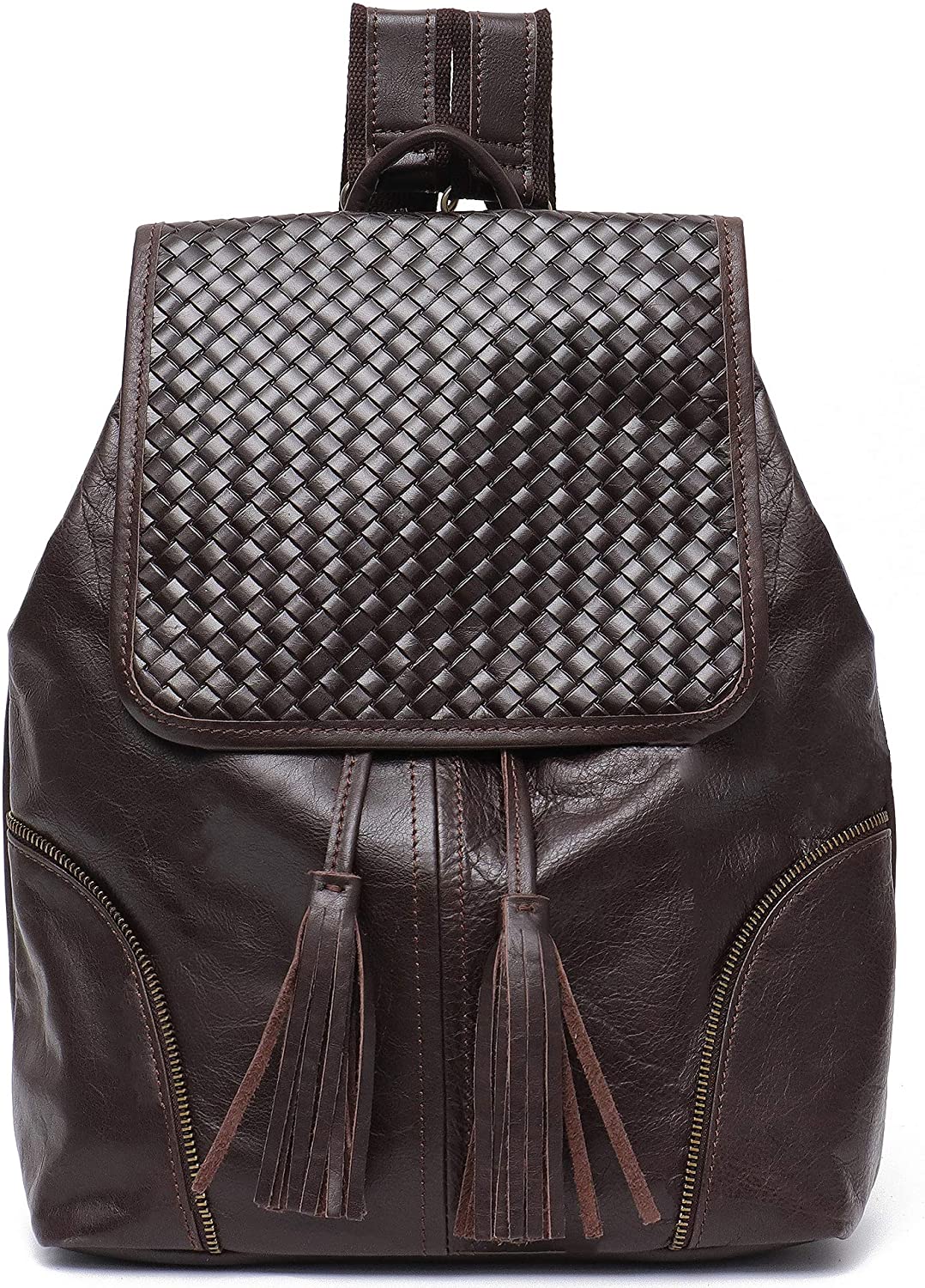 Price:$190.00    STEPHIECATH Women Casual Daypacks Vintage Italian Cow Leather Drawstring Backpack Luxury Real Wax Oil Leather Skin Female Shoulder Bag (BROWN) (COFFEE)  Clothing