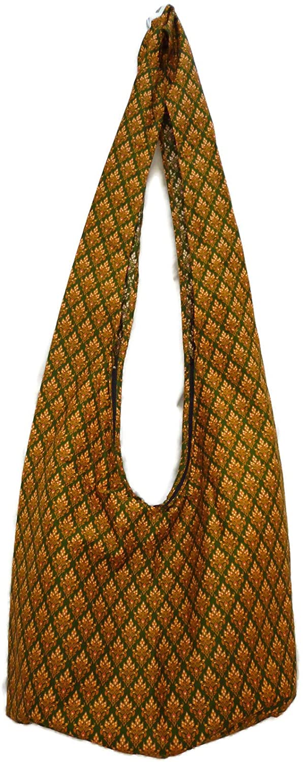 Price:$11.55 Moose546 New Thai Floral Crossbody Boho Gypsy Sling Shoulder Bag Hippie Bohemian Style Large Size (Green)  Handbags   