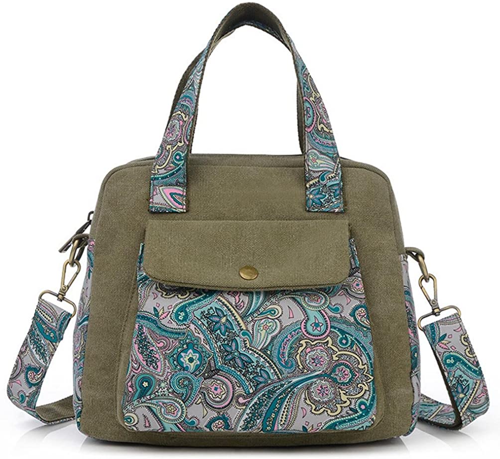 Price:$19.19    BIBITIME Bohemian Crossbody Bag for Women Handbag Floral Tote Messenger Bag Cross Body Bag Travel Bag Back to School (11.02 9.45 5.12 IN, Army Green)  Clothing