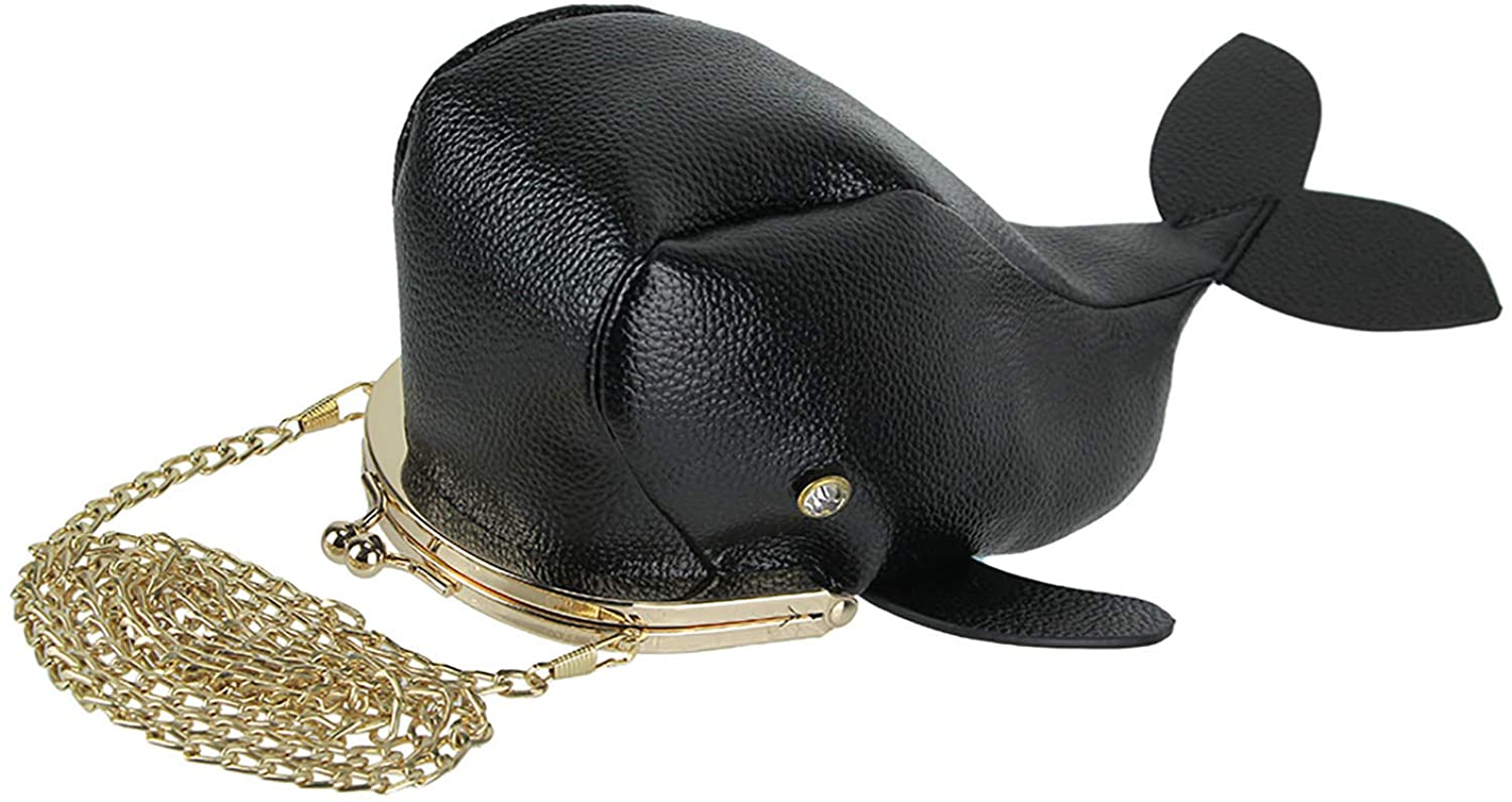 Price:$31.81 Black Kisslock Whale Shoulder Bag Crossbody Purse Cute Novelty Girls Clutch Bag  Handbags   