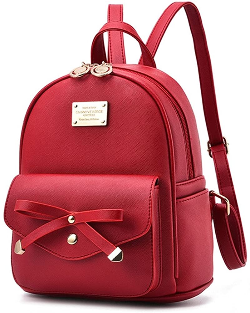 Price:$19.93   | Girls Bowknot Cute Mini Leather Backpacks Purses Small Daypacks Shoulder Bag Schoolbags for Children Teen Girls Womens (Wine Red) | Kids' Backpacks