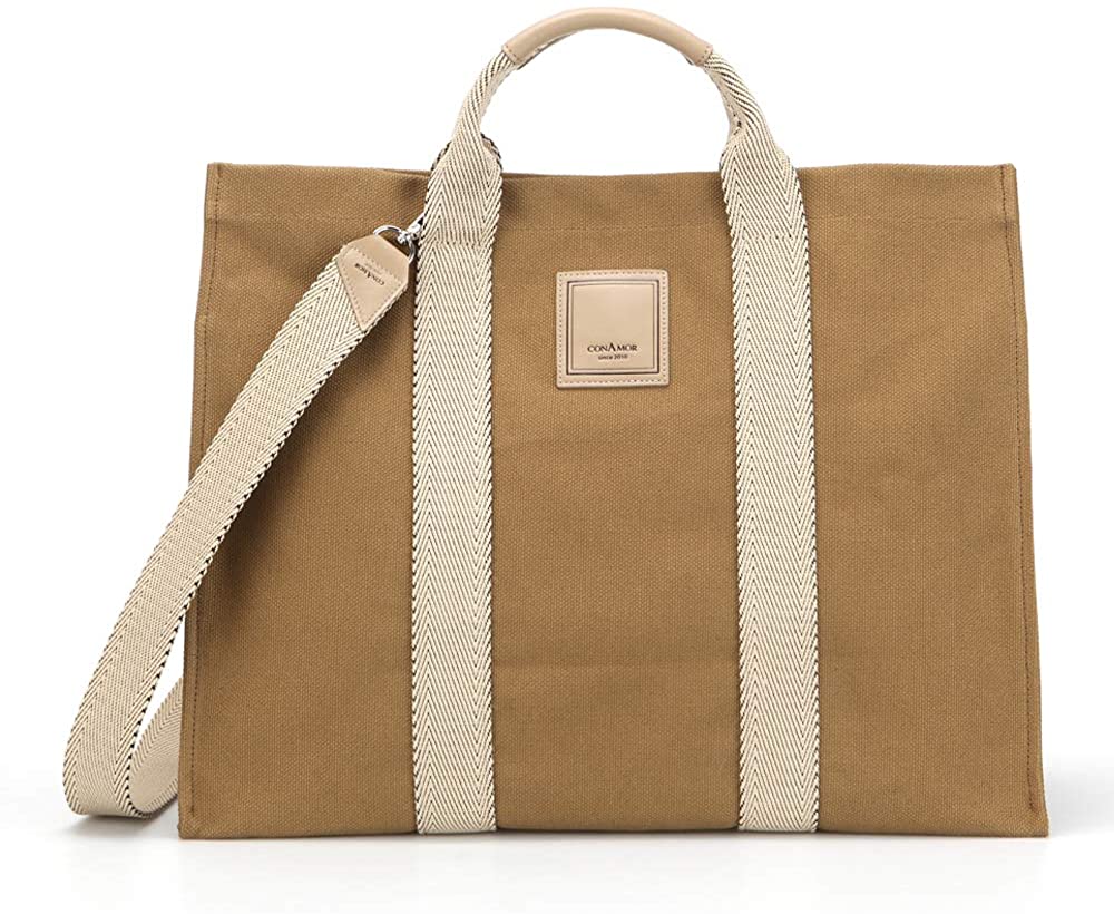 Price:$148.00    CONAMOR May Black Label Tote Bag Large, Casual Shoulder Strap Crossbody Canvas Bag, 2-Way Handbag (Mocha)  Clothing