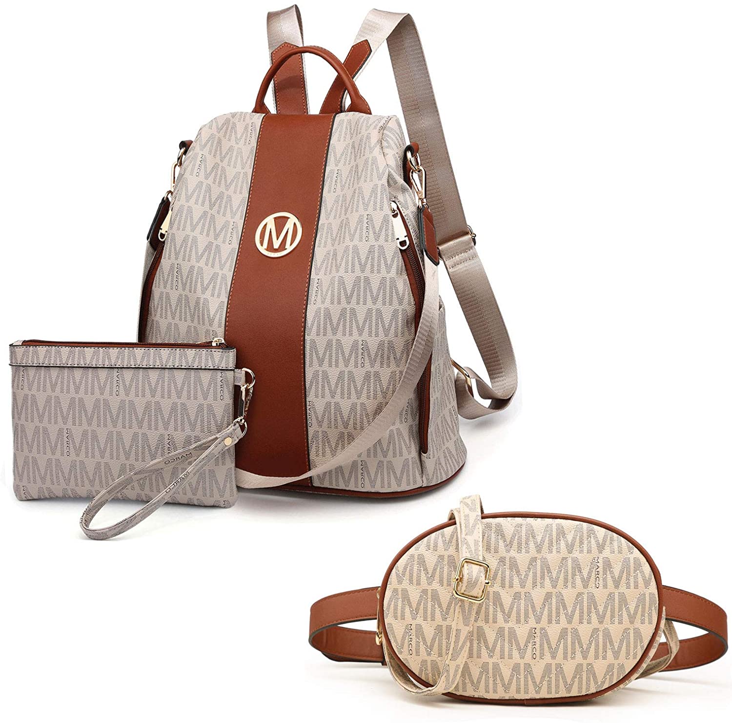 Price:$53.99    Women Fashion Anti Theft Backpack and Fashion Waist Packs Pouch Cellphone Wallet Small Crossbody Shoulder Bag (Beige)  Clothing
