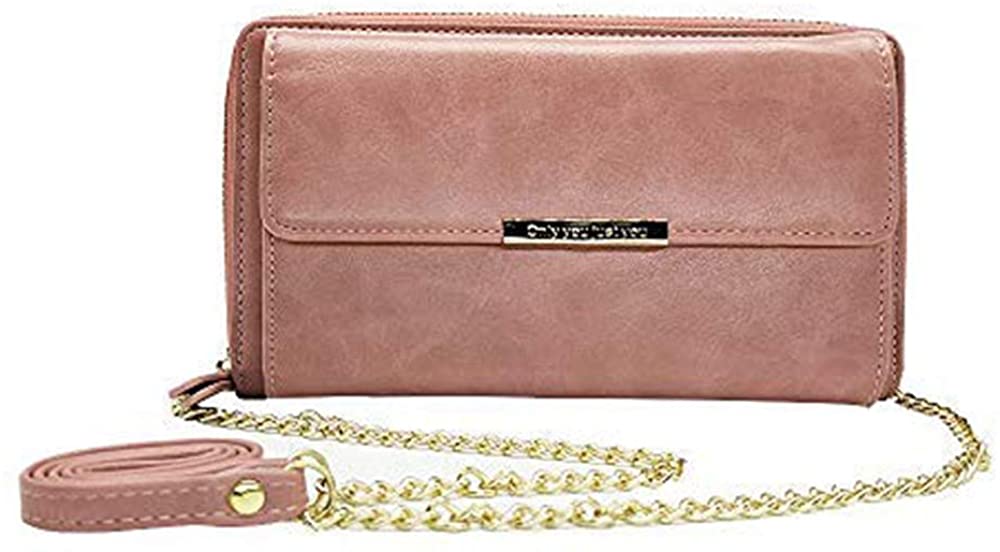 Price:$16.99 Clutch Purse Gift for Women Phone Wallets with Zipper Lady Leather Crossbody Bag with Shoulder Chain Strap (Pink)  Handbags   