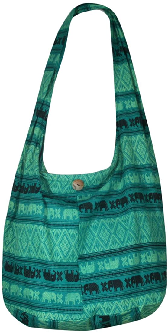Price:$12.99    Thai Monk Buddha Cotton Thai Elephant Sling Crossbody Messenger Bag Shlouder Purse Hippie Hobo Color Green  Clothing
