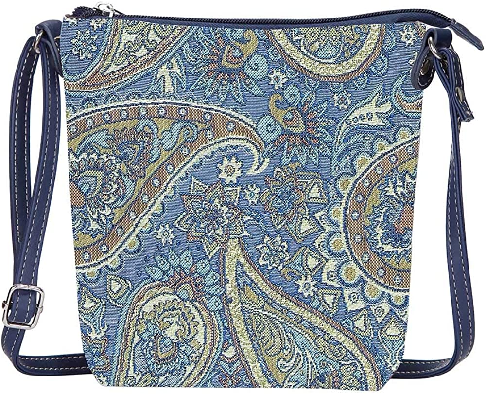 Price:$18.99 Signare Tapestry Small Crossbody Bag Sling Bag for Women with Wildflower Paisley Blue Design (SLING-PAIS)  Handbags   