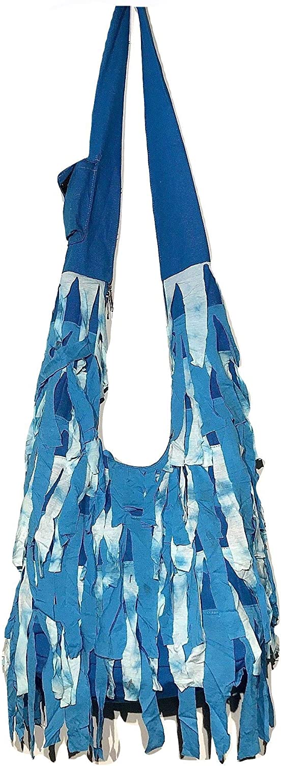 Price:$25.00 Large Tie Dye Fringe Crossbody or Shoulder Bohemian Handbag Purse in Blue  Handbags   