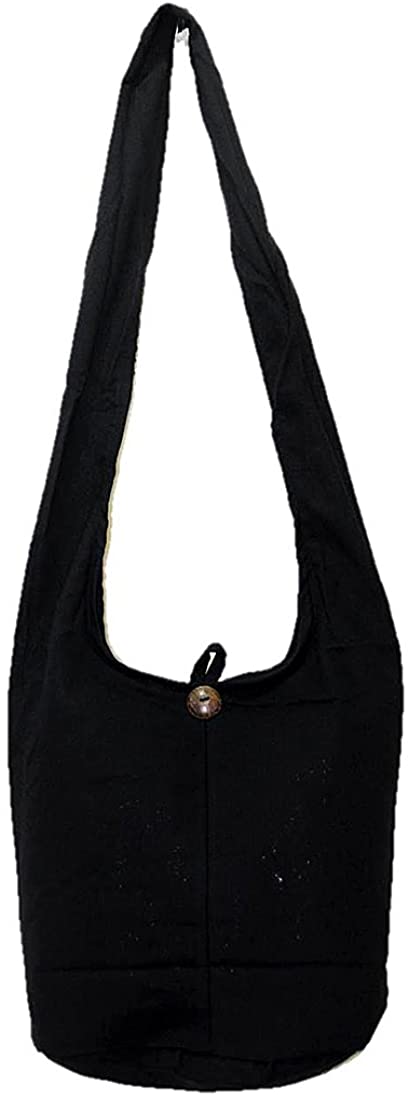 Price:$15.99    Thai Hippie Hobo Sling Shoulder Bag Purse Handmade Zip Plain Black Cotton Gypsy Boho Messenger Medium M721  Clothing
