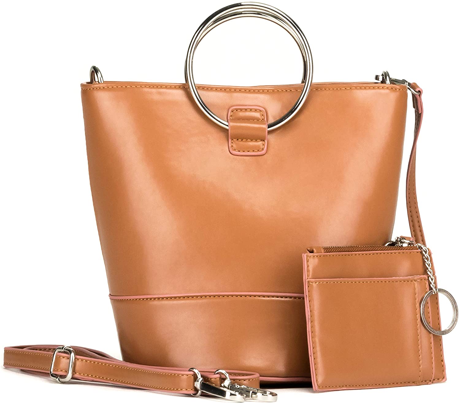Price:$8.33 About Face Designs Stylish and Chic Women's Small Saddle Vegan Leather Mini Bucket Bag  Handbags   