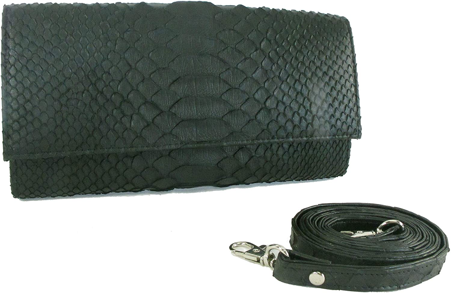 Price:$83.67 PELGIO Genuine Python Snake Skin Leather Clutch & Shoulder Cross Body Bag Purse (Belly Black Python)  Handbags   
