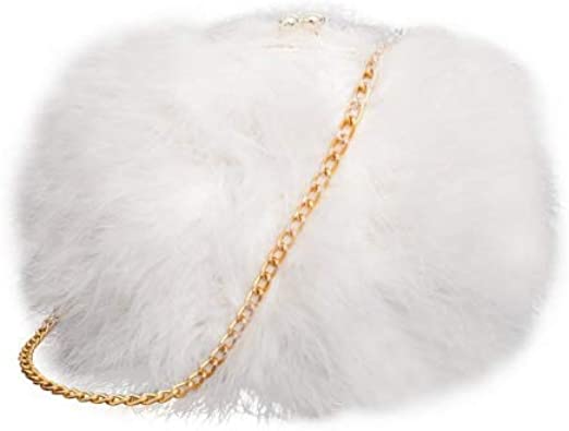 Price:$33.99 Zarapack Women's Genuine Fluffy Feather Fur Round Clutch Shoulder Bag (White)  Handbags   