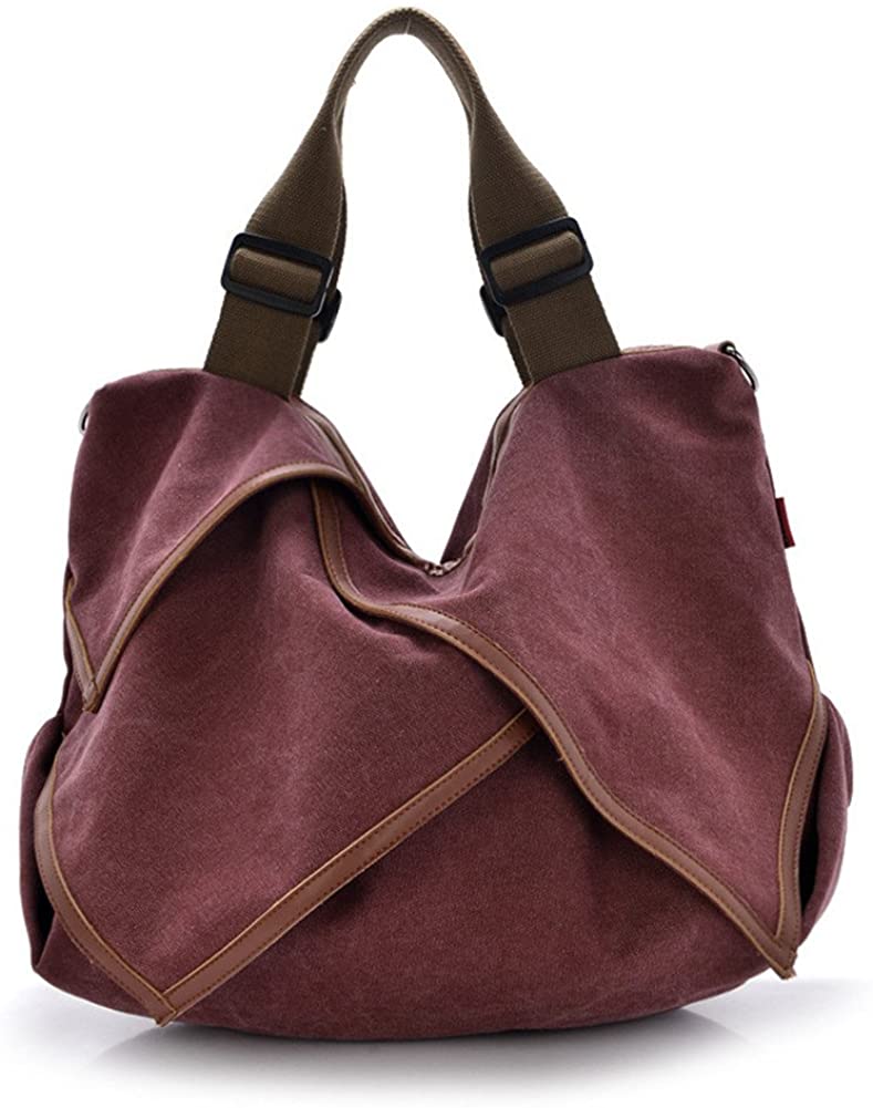 Price:$21.99    DRF Women's Hobo Bag Canvas Tote Bag Shopper Large Capacity BG135 (Red)  Clothing