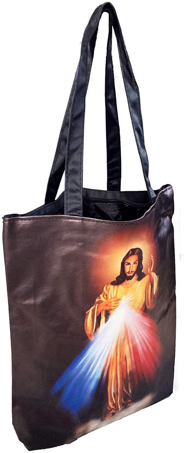 Price:$16.99    Jesus Christ Divine Mercy Inspirational Vinyl Shoulder Tote Bag with Zipper  Clothing