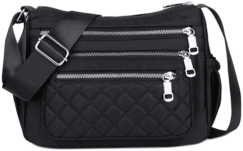 Price:$21.99 VVVSO Women's Waterproof Nylon Crossbody Bag Casual Women's Shoulder Bag Multi-pocket Travel Bags (Black)  Handbags   