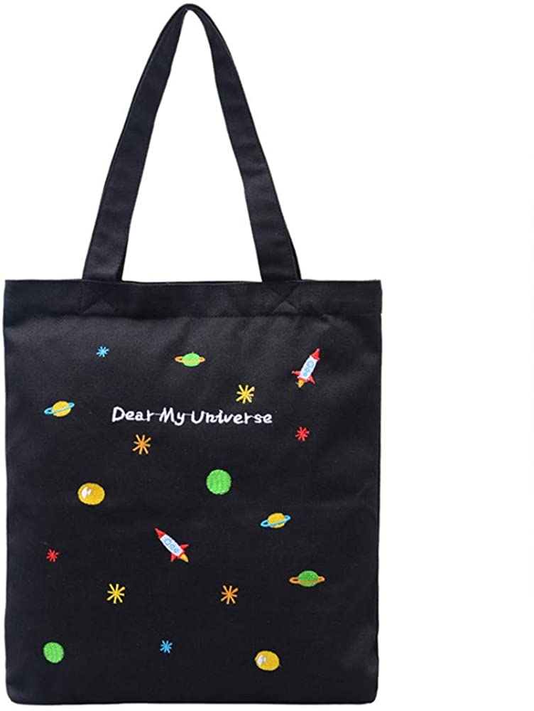 Price:$10.99    Women canvas Tote Bag for Girls Kids school Shoulder Bag with Interior Pocket zipper (Black)  Clothing