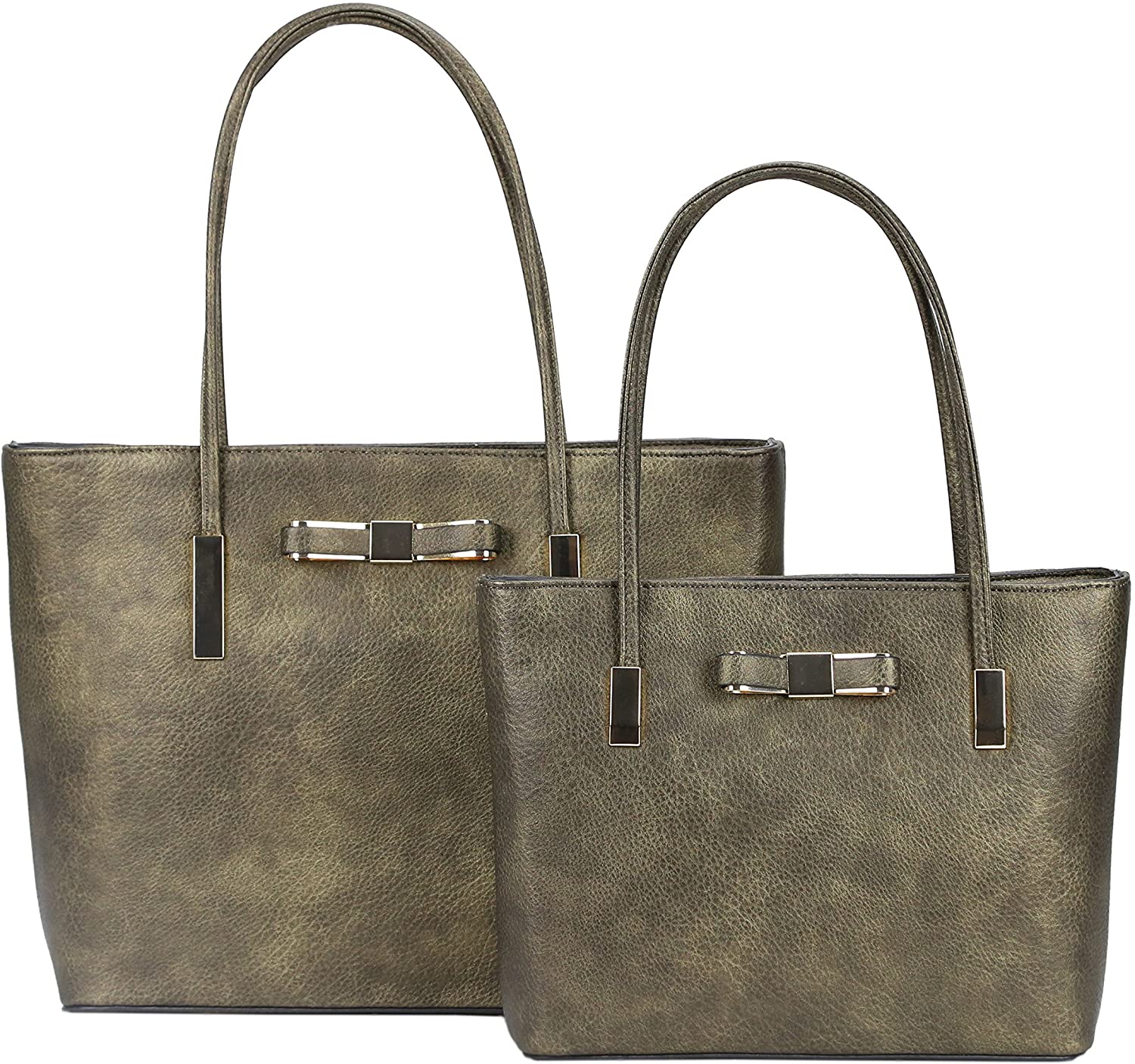 Price:$23.49 Darling's Bowknot Designer Vegan Leather Carryall Tote - 2 Piece Shoulder Bag Set - Large & Small  Handbags   
