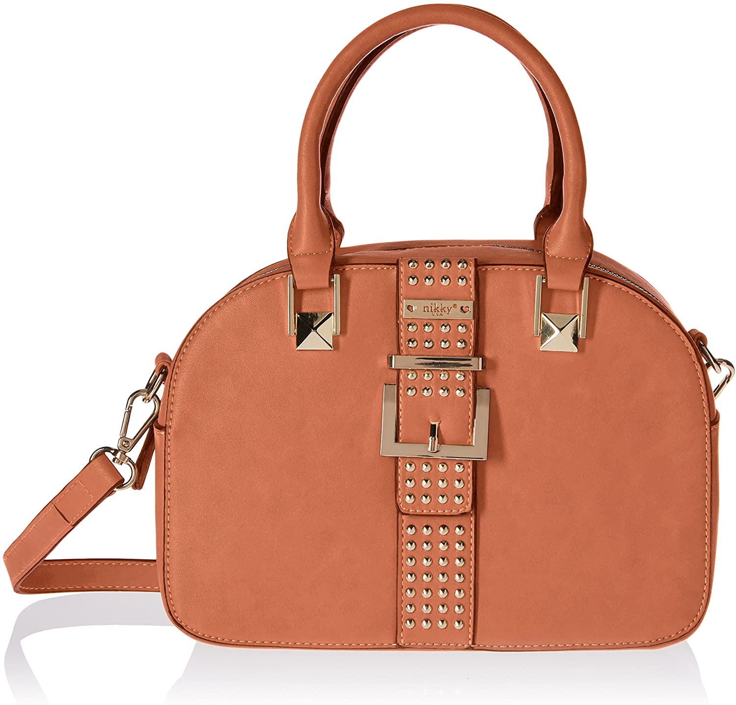 Price:$25.30    Nikky Women's Studded Belt Buckle Decoration Pink Bowler Bag, One Size  Clothing
