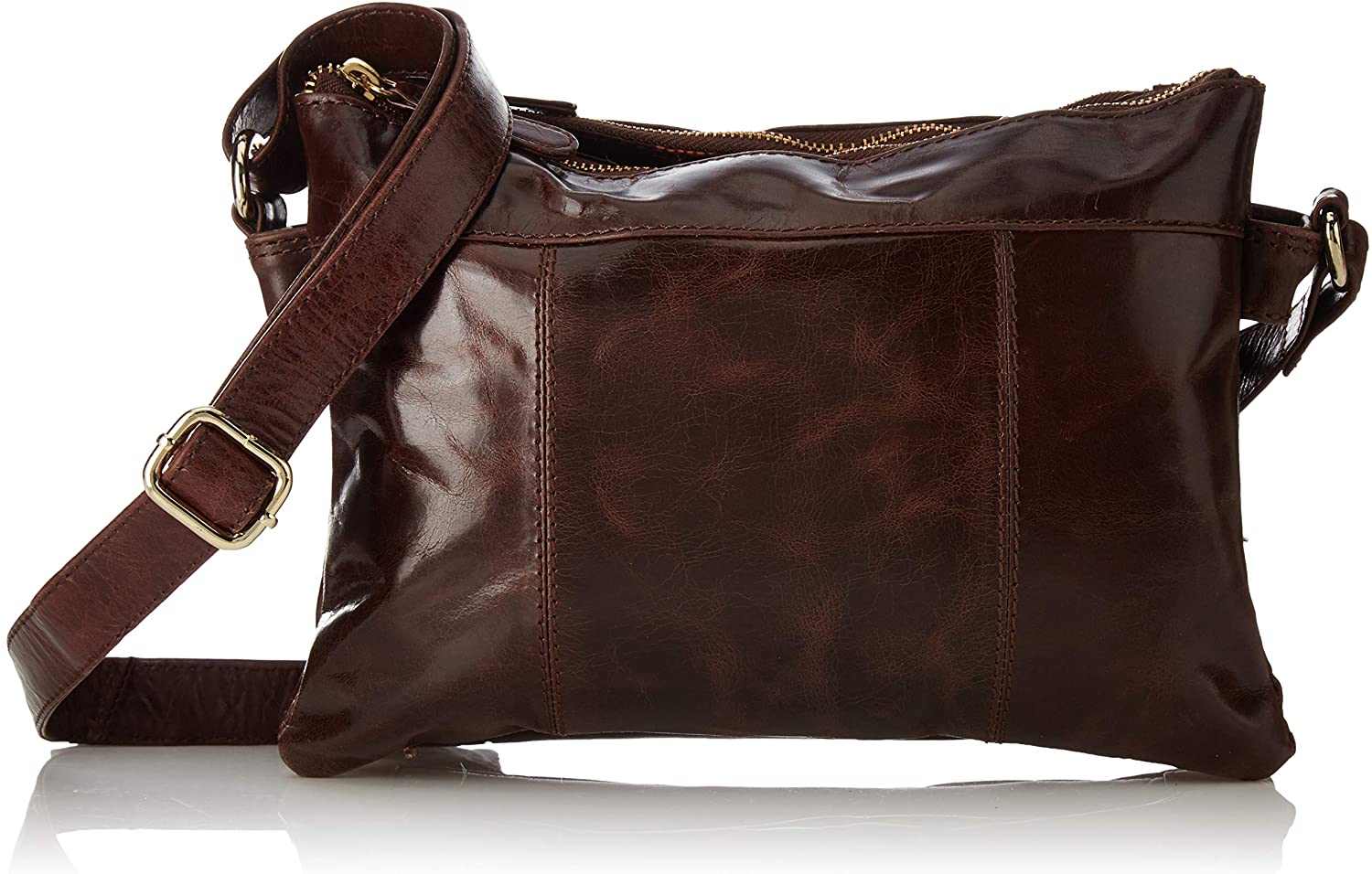 Price:$40.00    Tresori Women's Real Leather Small Cross over Bag with Front Zip One Size Dark Brown  Clothing