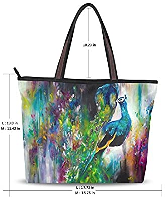 Price:$21.49    Women Tote Bag Peacock Feather Handbag Shoulder Bags Ladies Handbags with Ziper  Clothing