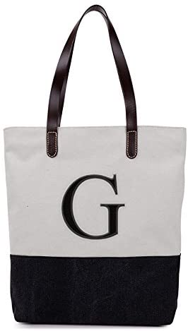 Price:$24.95    Embroidered Monogram Name Duotone Black Women Casual Canvas Shoulder Bags Bag Messenger Bag Zipper Tote Bags  Clothing