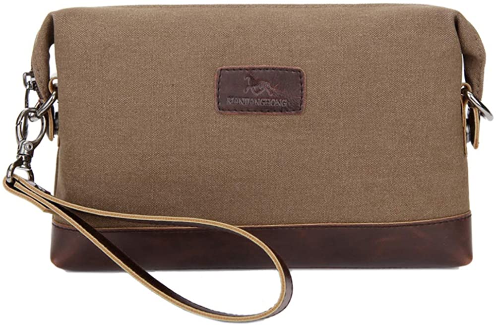 Price:$12.83 SIMU Vegan Canvas Small Crossbody Bag or Wristlet Clutch Purse, Includes Adjustable Shoulder and Wrist Straps (Coffee)  Handbags   