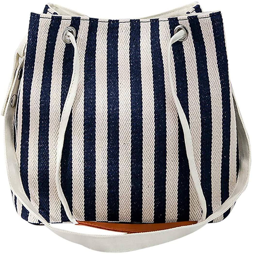 Price:$18.99    COOFIT Womens Tote Bag Shoulder Bag Canvas Striped Top Handle Satchel Bucket Bag Crossbody Bag  Clothing