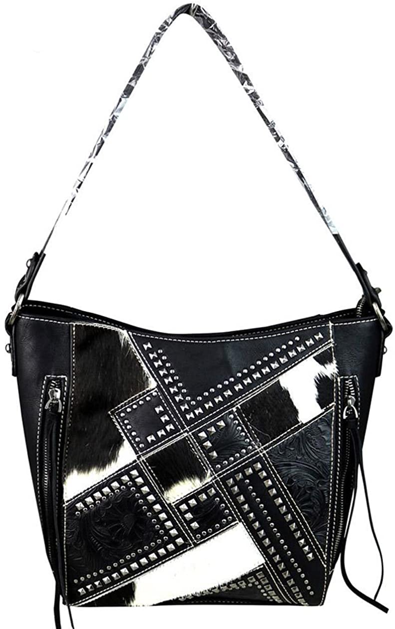 Price:$76.99    New! Trinity Ranch Concealed Carry Hair-on-Hide Studded Hobo - Black  Clothing