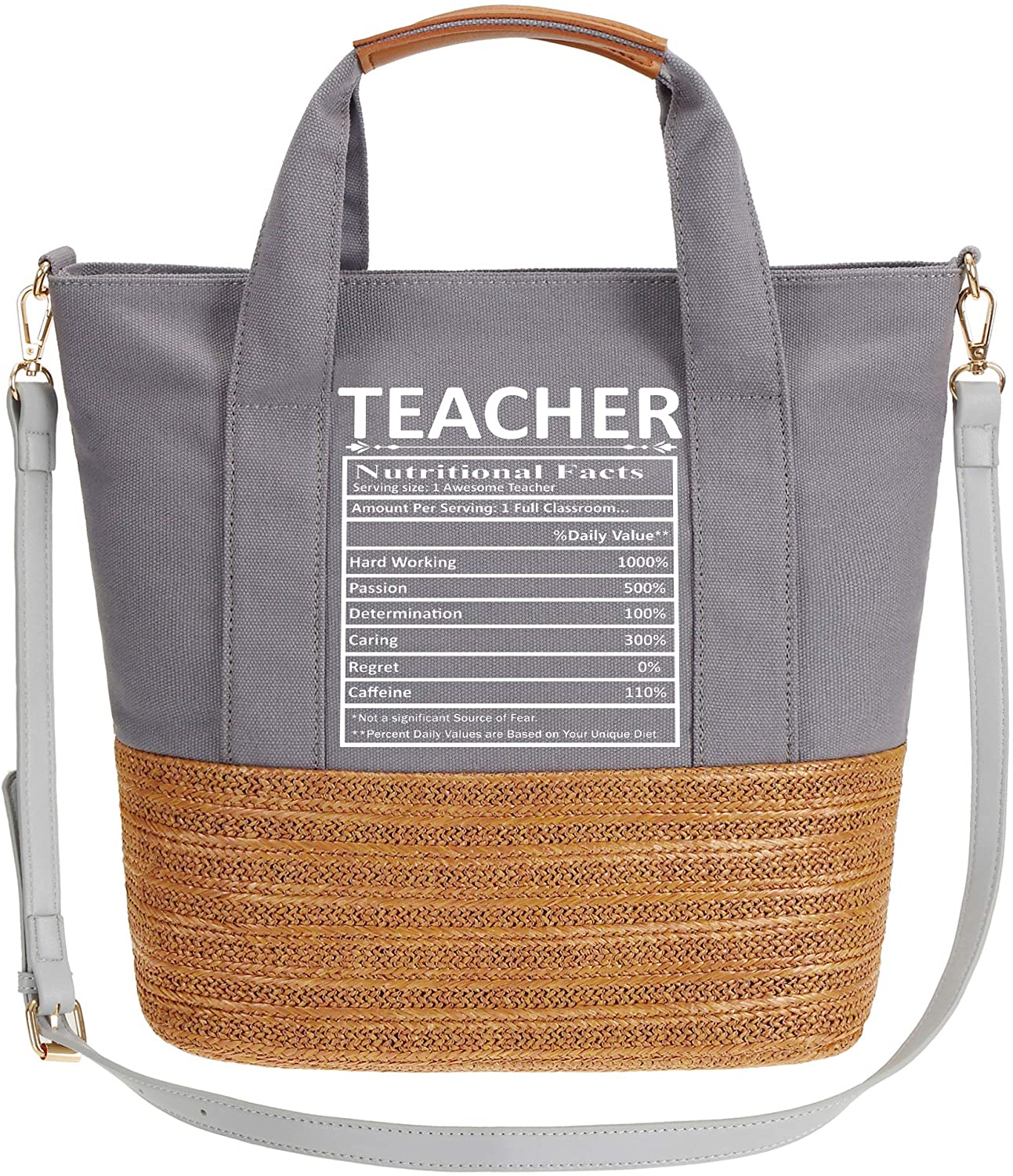 Price:$19.95 S.CHU Women's Awesome Teacher Gift Canvas Handbag Stripes Weave Shoulder Bag Grey  Handbags   