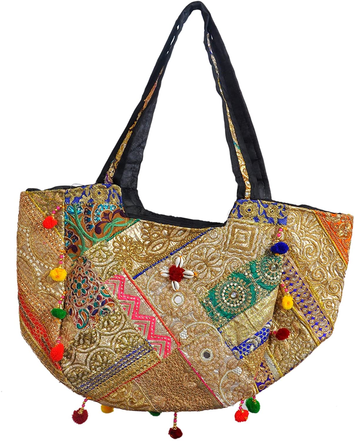 Price:$29.11 Gujarati embroidered golden shoulder bag handcrafted by Indian artisans - Mother's Day Collection 2020  Handbags   