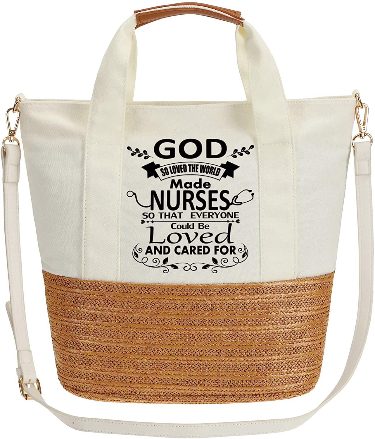Price:$19.95    S.CHU Women's Awesome Nurse Work Tote Handbag Stripes Weave Shoulder Bag Beige  Clothing