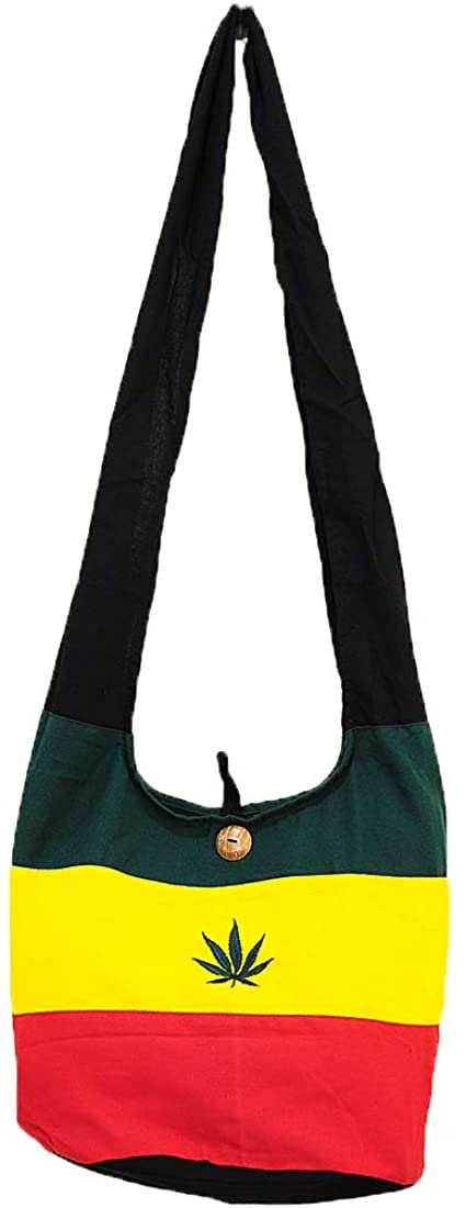 Price:$16.99    Thai Hippie Hobo Sling Crossbody Shoulder Bag Purse Handmade Zip Jamaica Raggae Rasta Hemp Cotton Gypsy Boho Messenger Medium M1905  Clothing