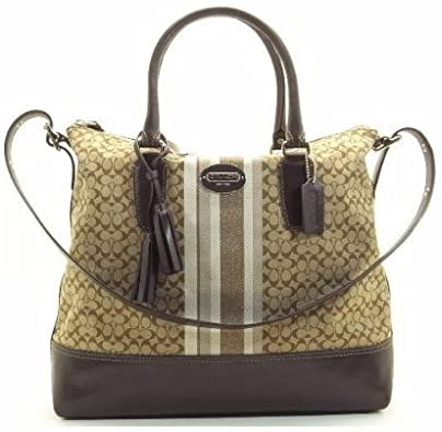 Price:$329.97    Coach Legacy Signature Stripe Rory Satchel Convertible Bag 19920 Khaki Mahogany  Clothing