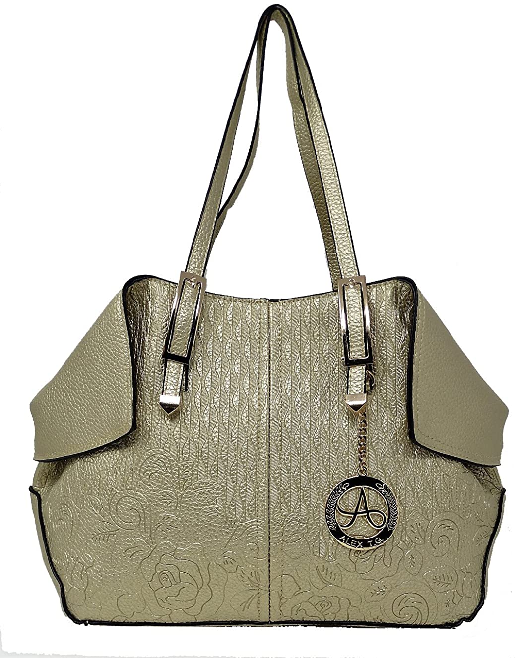 Price:$19.99    ALEX T.G. Women Satchel Handbag TULIP 3D ART Gold Color  Clothing