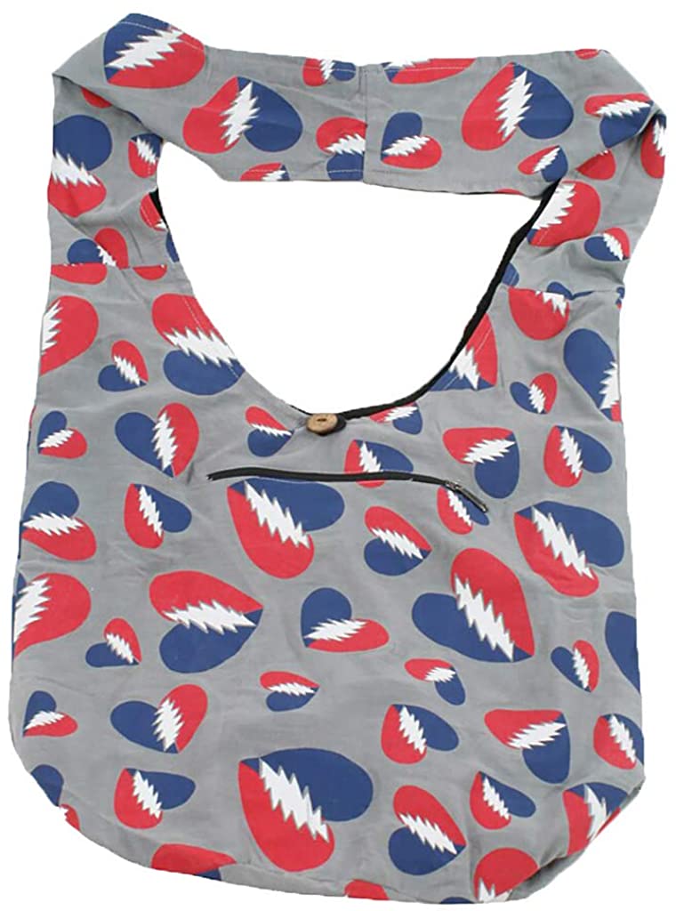 Price:$34.99 Jayli Cotton Baba Bag with Heart and Bolt Print | Grateful Dead | GD-B118-GRY  Handbags   