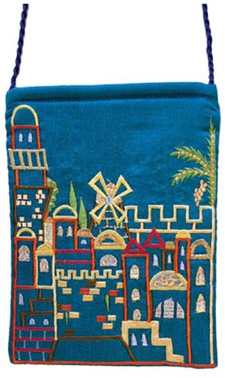 Price:$13.90    Top Handle Handbags For Women - Yair Emanuel Judaica EMBROIDERED BAG JERUSALEM TURQUOISE  Clothing