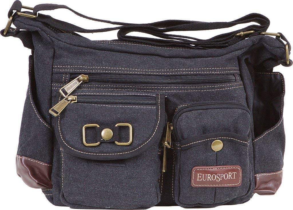 Price:$39.99    Eurosport Black Purse Canvas Messenger Bag B420 Multi Pockets Adjustable Strap  Clothing