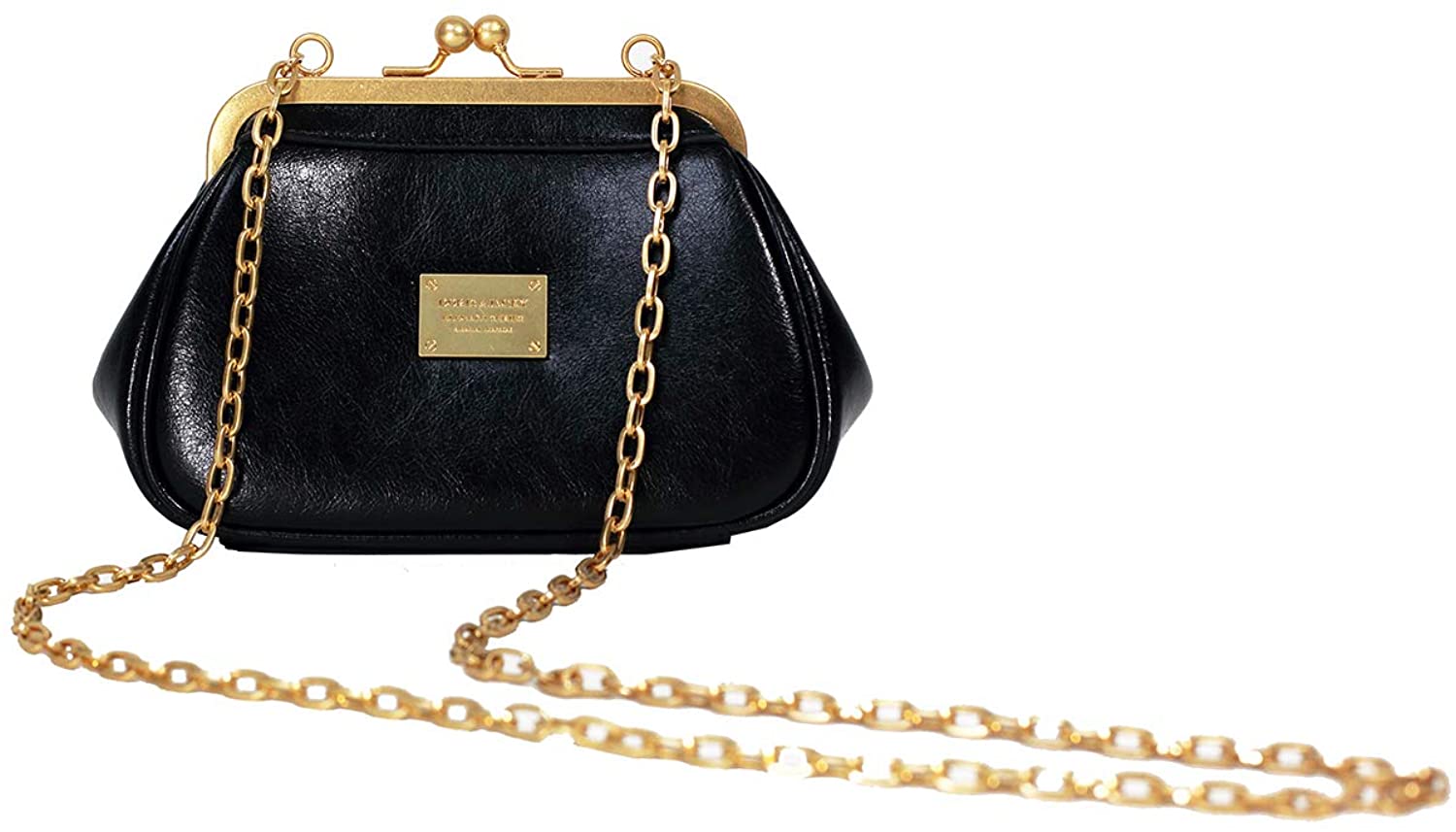 Price:$49.99 Women Small Retro Leather Crossbody Evening Shoulder Bags With Premium Copper Chain (Black)  Handbags   