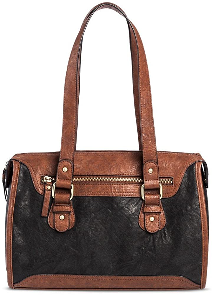 Price:$19.99    Bueno Women's Faux Leather Satchel (Black/Brown)  Clothing