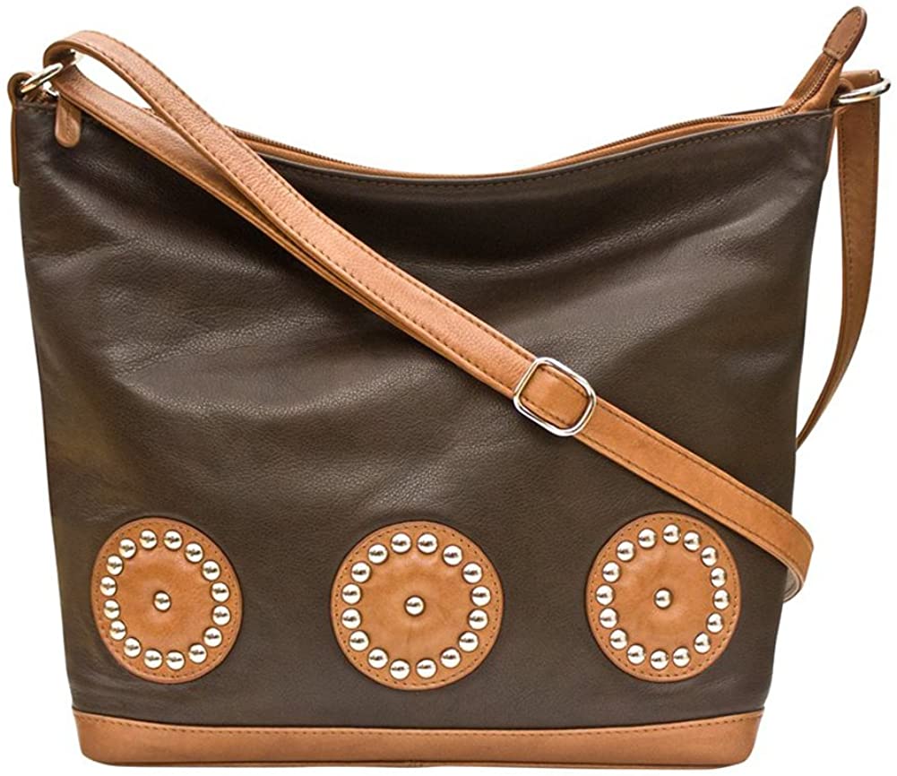 Price:$49.95    ili 6573 Leather Slouchy zip top hobo (Walnut/Antique Saddle)  Clothing