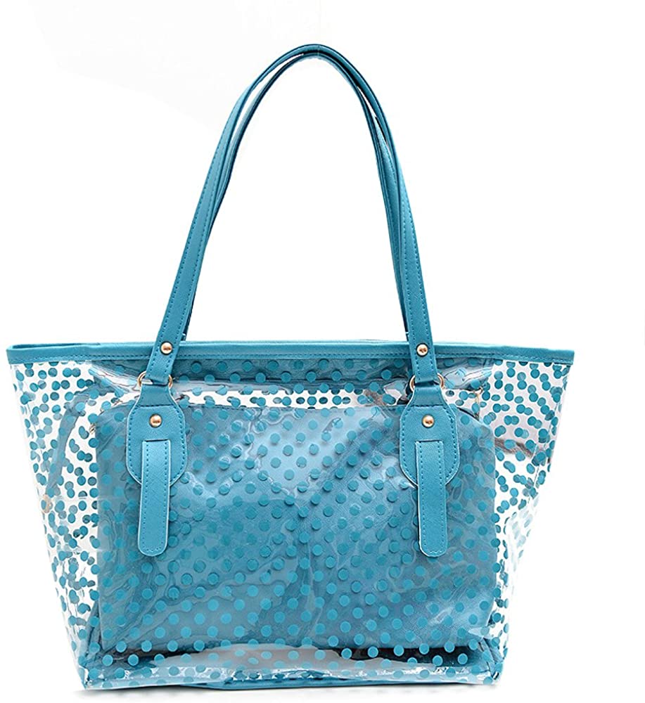 Price:$15.99    Neevas Clear Plastic Transparent Work Tote Shoulder Jelly Beach All Purpose Handbag Girl (Blue)  Clothing