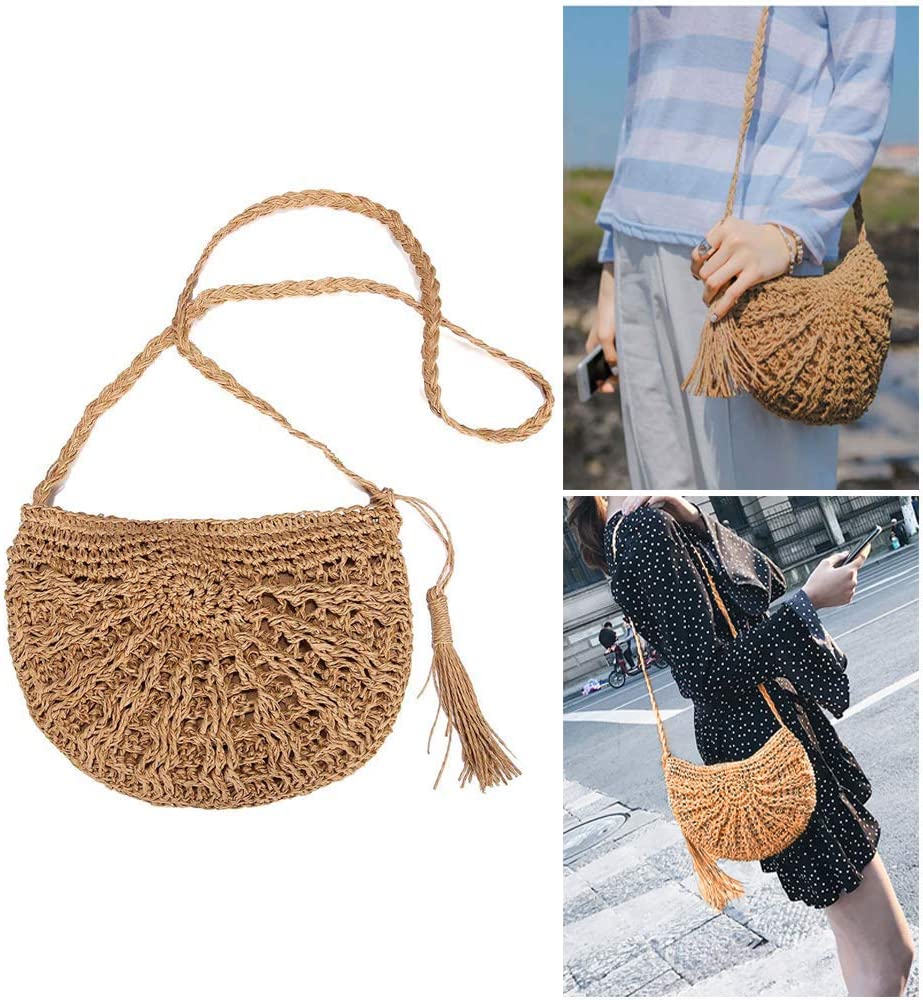 Price:$16.00    CYW Women Girl Woven Bag Straw Bag Weaving Shoulder Bag New Retro Style Straw Braided Woven Beach Bag Travel Sling Bag Shoulder Bag Handbag  Clothing