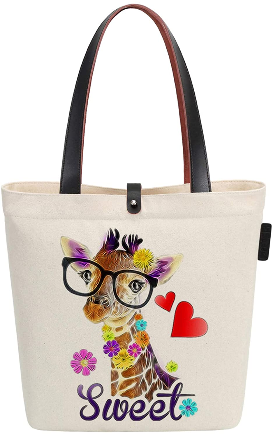 Price:$18.66    So'each Women's Sweert Animal Love Giraffe Top Handle Canvas Tote Shoulder Bag  Clothing
