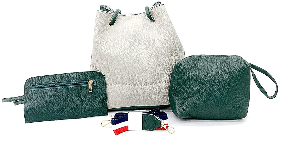 Price:$16.99 Taruron Women Shoulder Hand Vintage Faux Leather Bucket Shape Hand/Shoulder bag 3 pcs/set (Green)  Handbags   