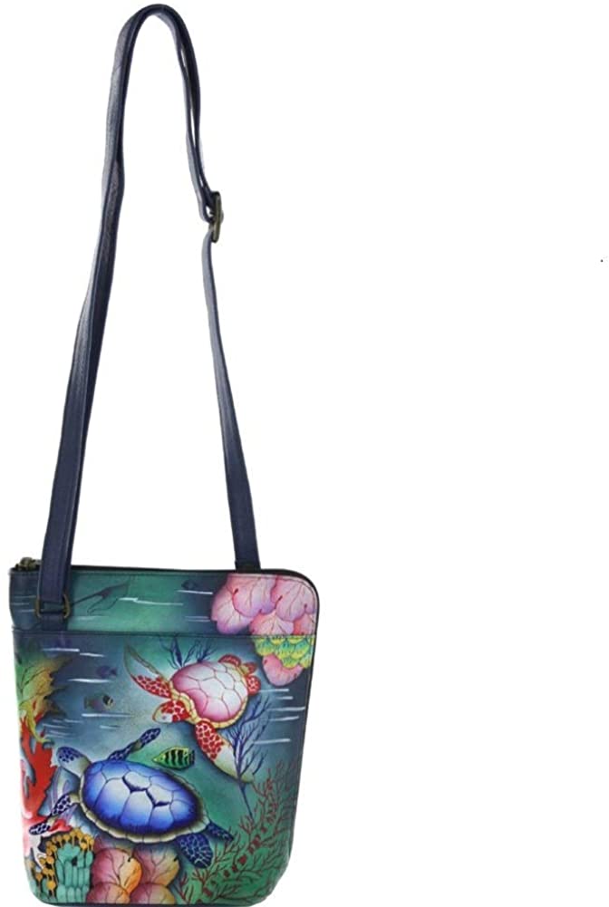 Price:$137.62 Anuschka Hand Painted Genuine Leather Crossbody Travel Organizer (Ocean Treasures)  Handbags   