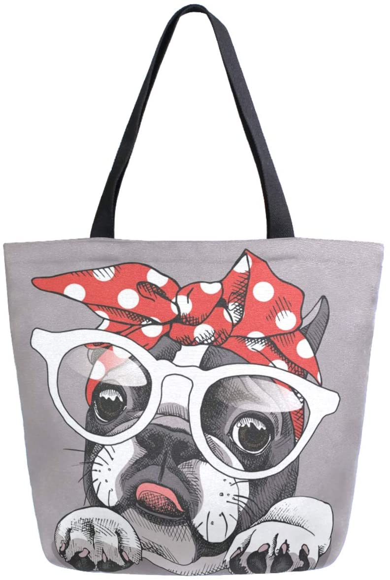 Price:$15.99    ZzWwR Cute French Bulldog Extra Large Canvas Shoulder Tote Top Handle Bag for Gym Beach Travel Shopping  Clothing