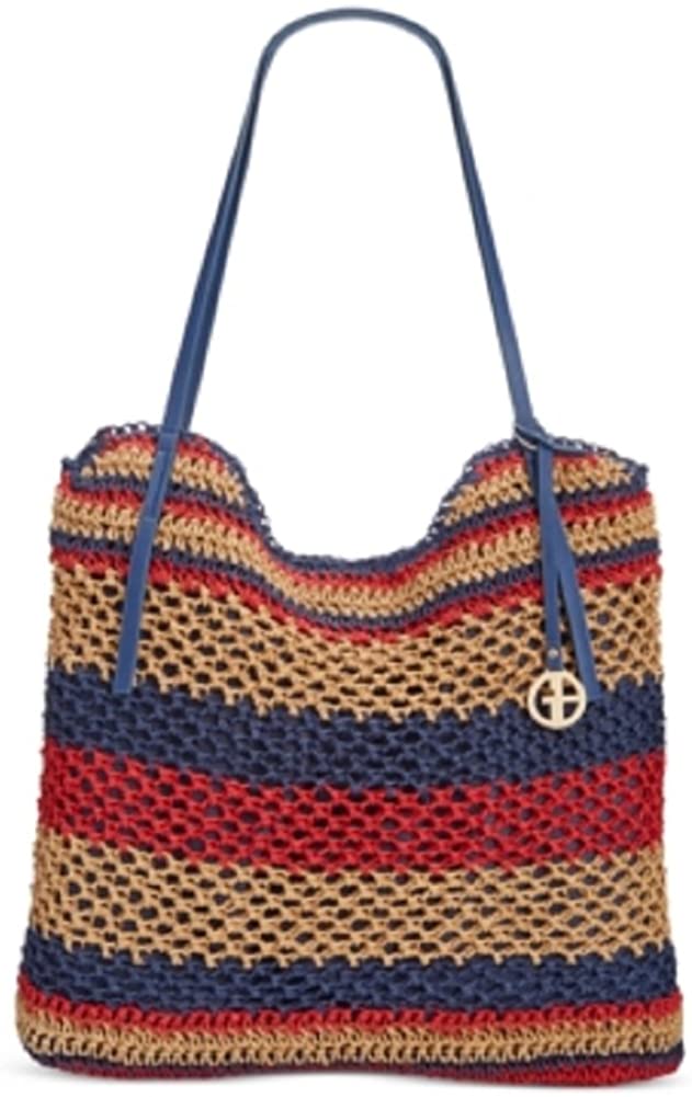 Price:$30.00    Giani Bernini Striped Woven Tote Red Multi  Clothing